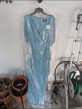 Alex Evenings Dusty Blue Wrap-Style Prom Dress